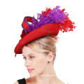 Red ascot hat pale kentucky derby race day wedding hat cocktail fascinator for ladies